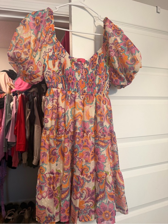 Dresses & Skirts - Puff-Sleeve Smocked Floral Mini Dress in Pink & Orange